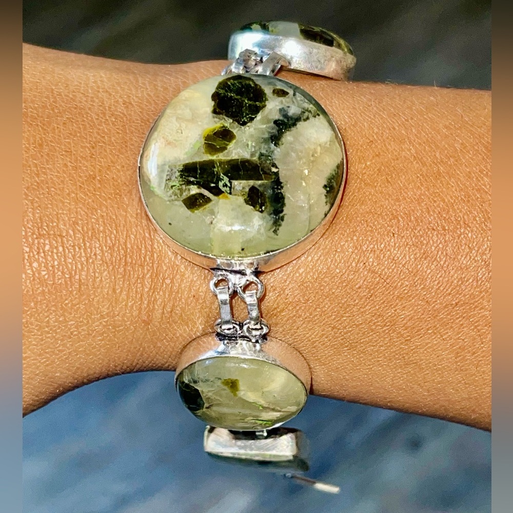 Chunky Moss Prehnite Bracelet 7” - 9”